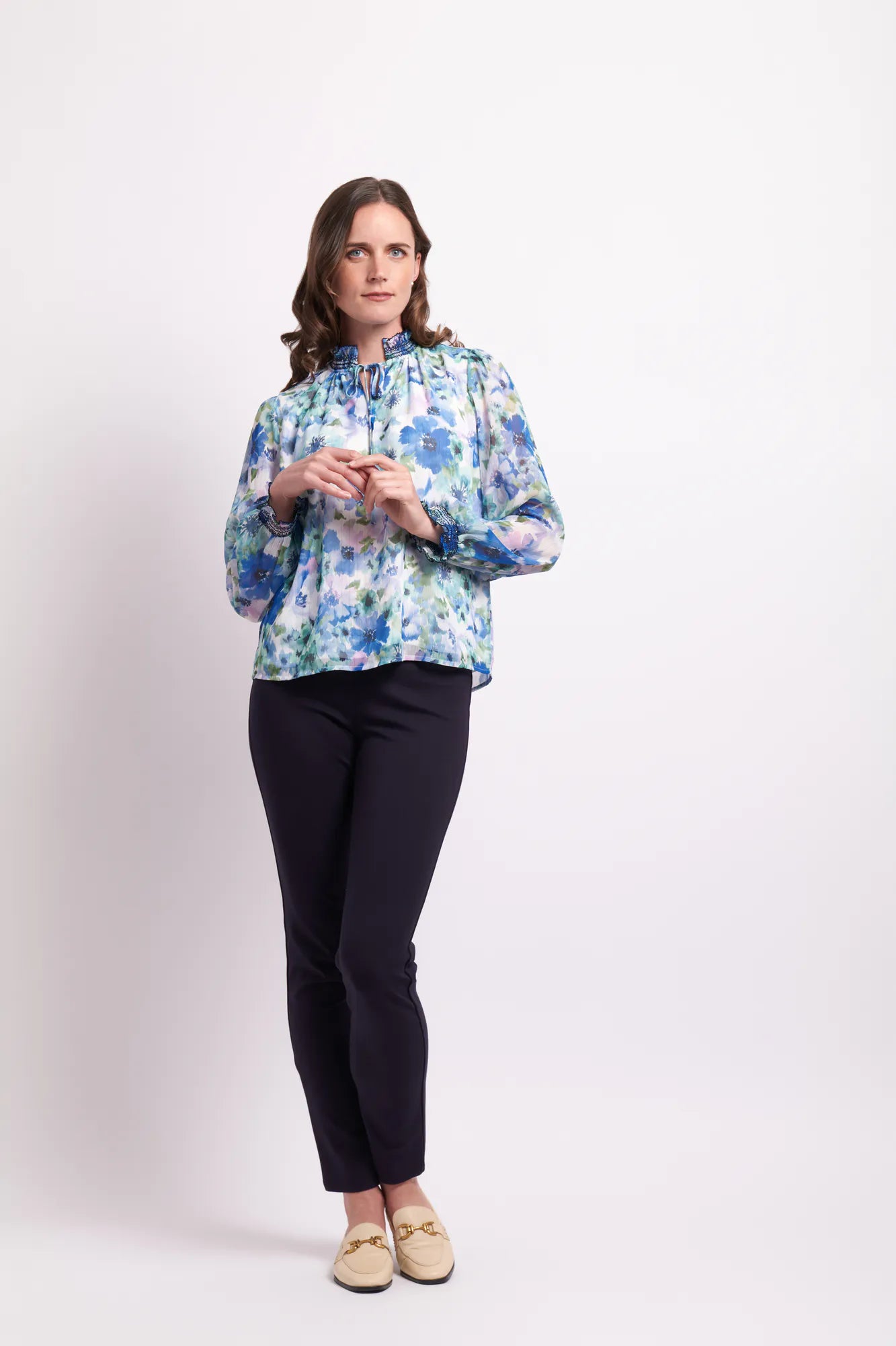 Shirred Long Sleeve Blouse