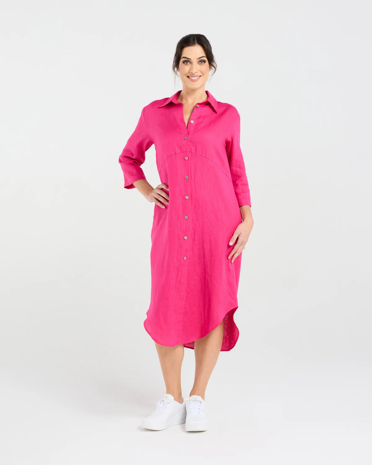 Amelie Plain Linen Shirt Dress
