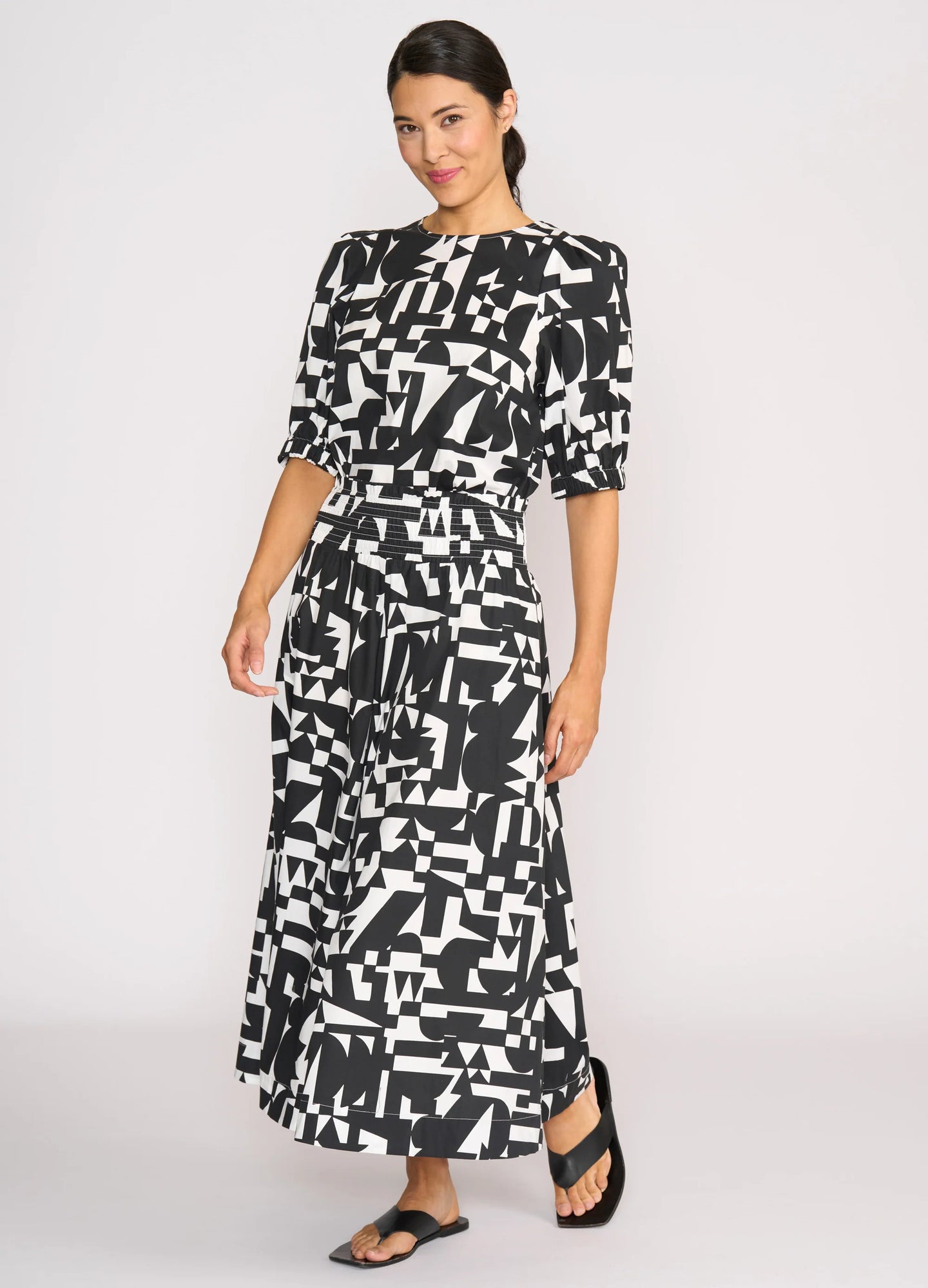 A Line Shirred Waist Skirt