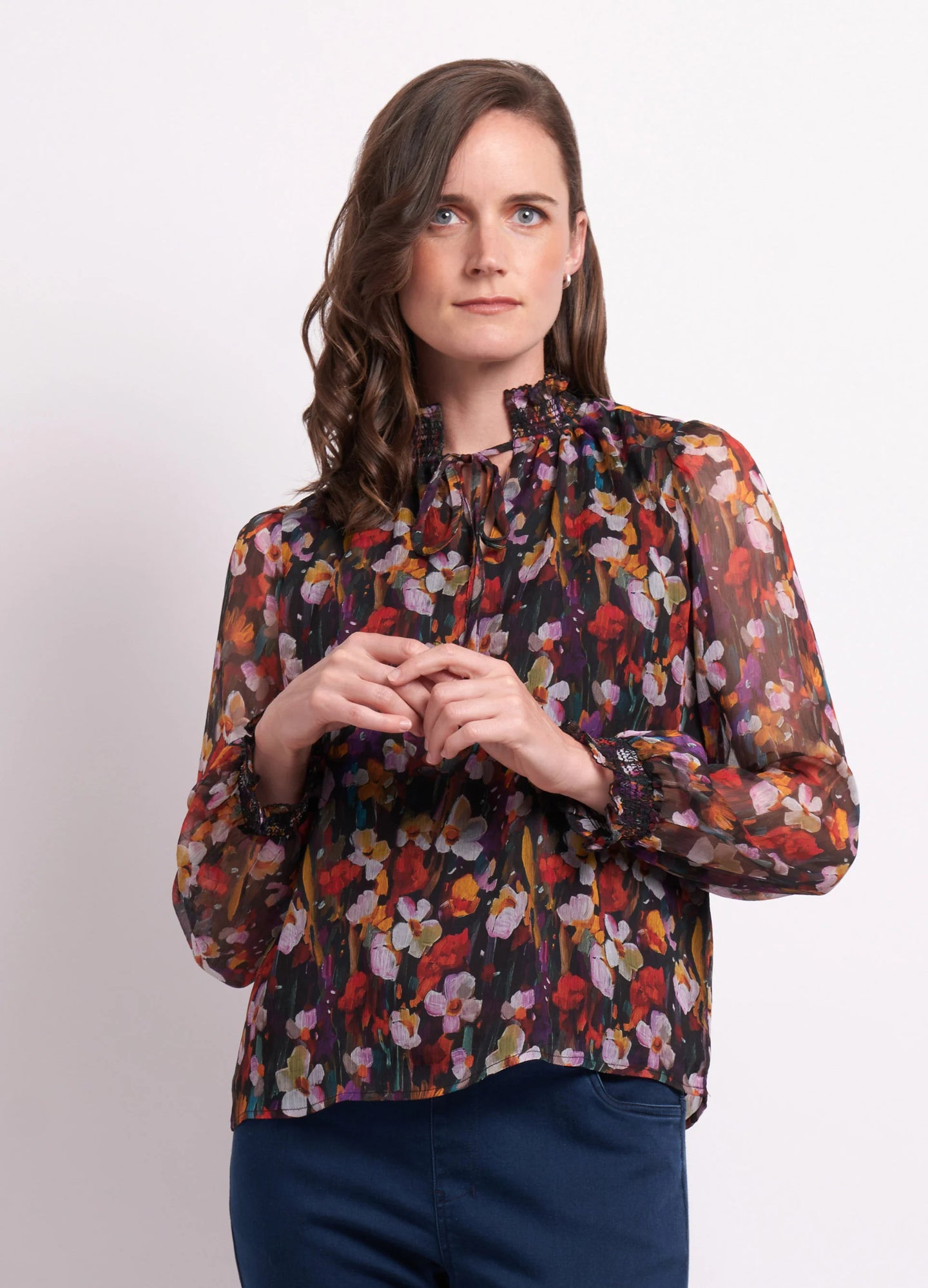 Shirred Long Sleeve Blouse