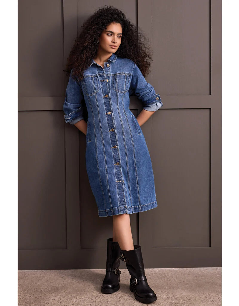 Long Fitted Denim Dress Jacket